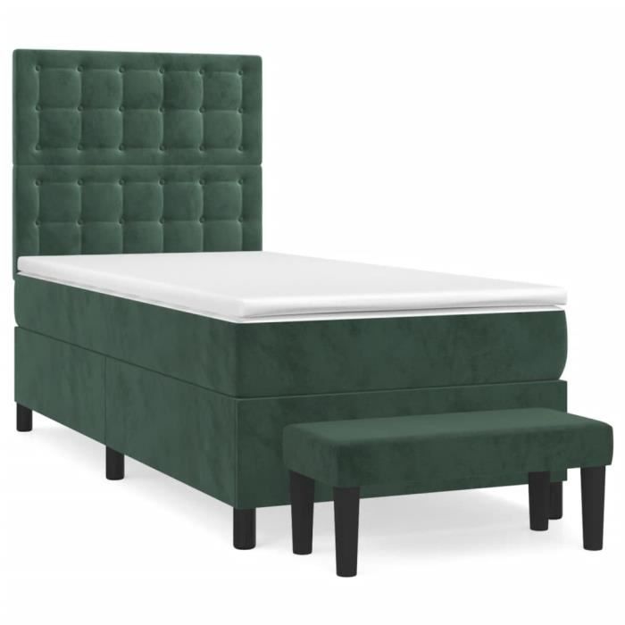 3138070 vidaXL Lit à sommier tapissier avec matelas Vert foncé 100x200 cm