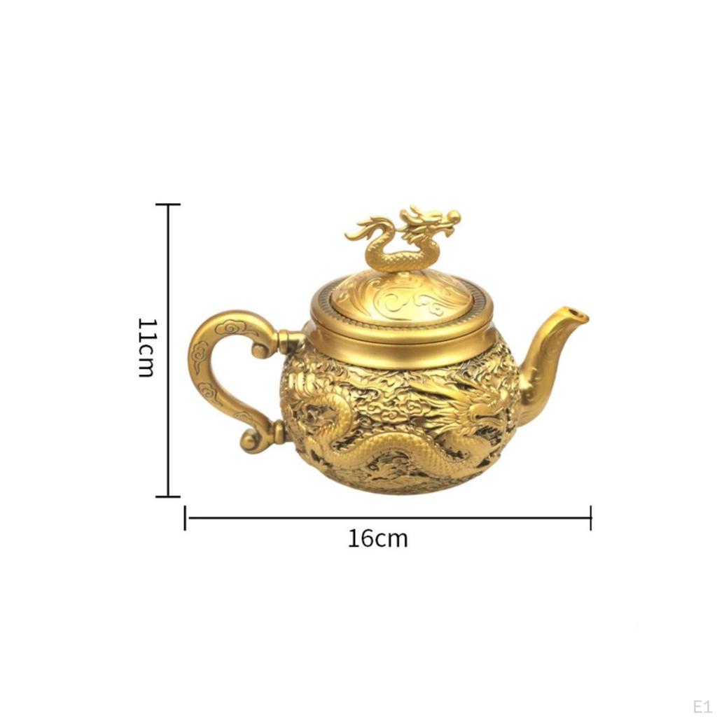 Brass Teapot Ornate with Dragon Lid Embossed Tea Maker for Collectors, Home Decor