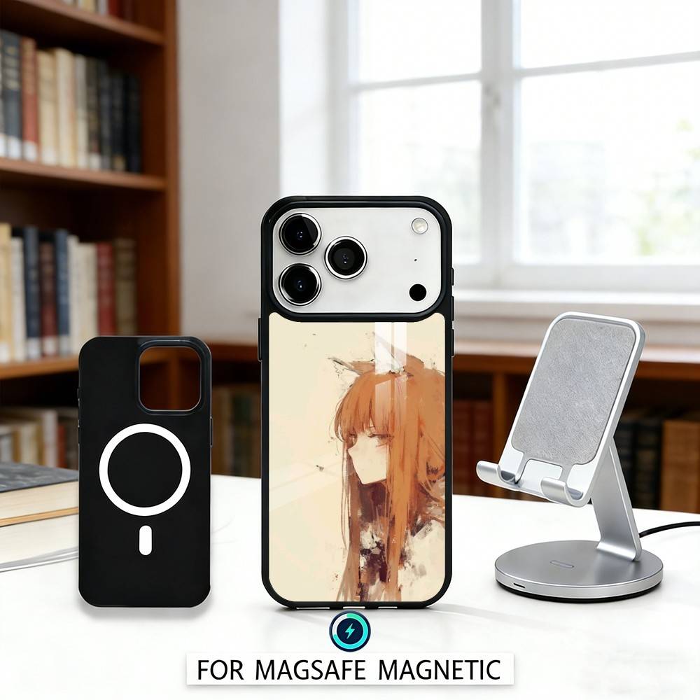 Anime S-Spice and W-Wolf Phone Case For iPhone17,16,15,14,13,12,Pro,Max,Magnetic For Magsafe Wireless Charging