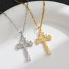 Women's Full Zirconia Diamond Cross Pendant Necklace with Stainless Steel Clavicle Chain