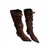Mi Ting European and American Style Pointed Head Thin Boots Autumn and Winter Leopard Print Sexy Thin High Heel Niche Long Boots But Knee Fashion Sin