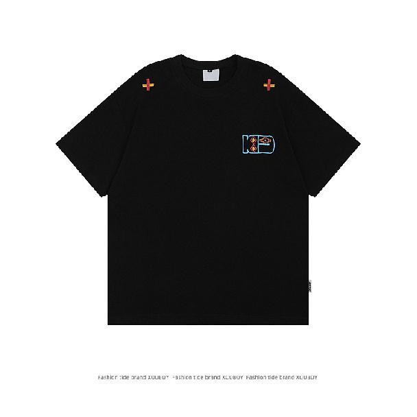 

Летний новый мужской повседневный трендовый свитер с короткими рукавами и принтом в стиле тай-дай в стиле Гонконга 3XL чёрный