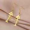 My Shape Cat Fish Bones Drop Earrings for Women Girls Cute Kitten Animal Lovers Dangle Earring Stainless Steel Jewelry Kids Gift