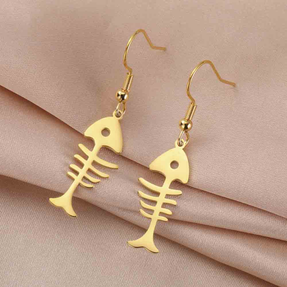 My Shape Cat Fish Bones Drop Earrings for Women Girls Cute Kitten Animal Lovers Dangle Earring Stainless Steel Jewelry Kids Gift