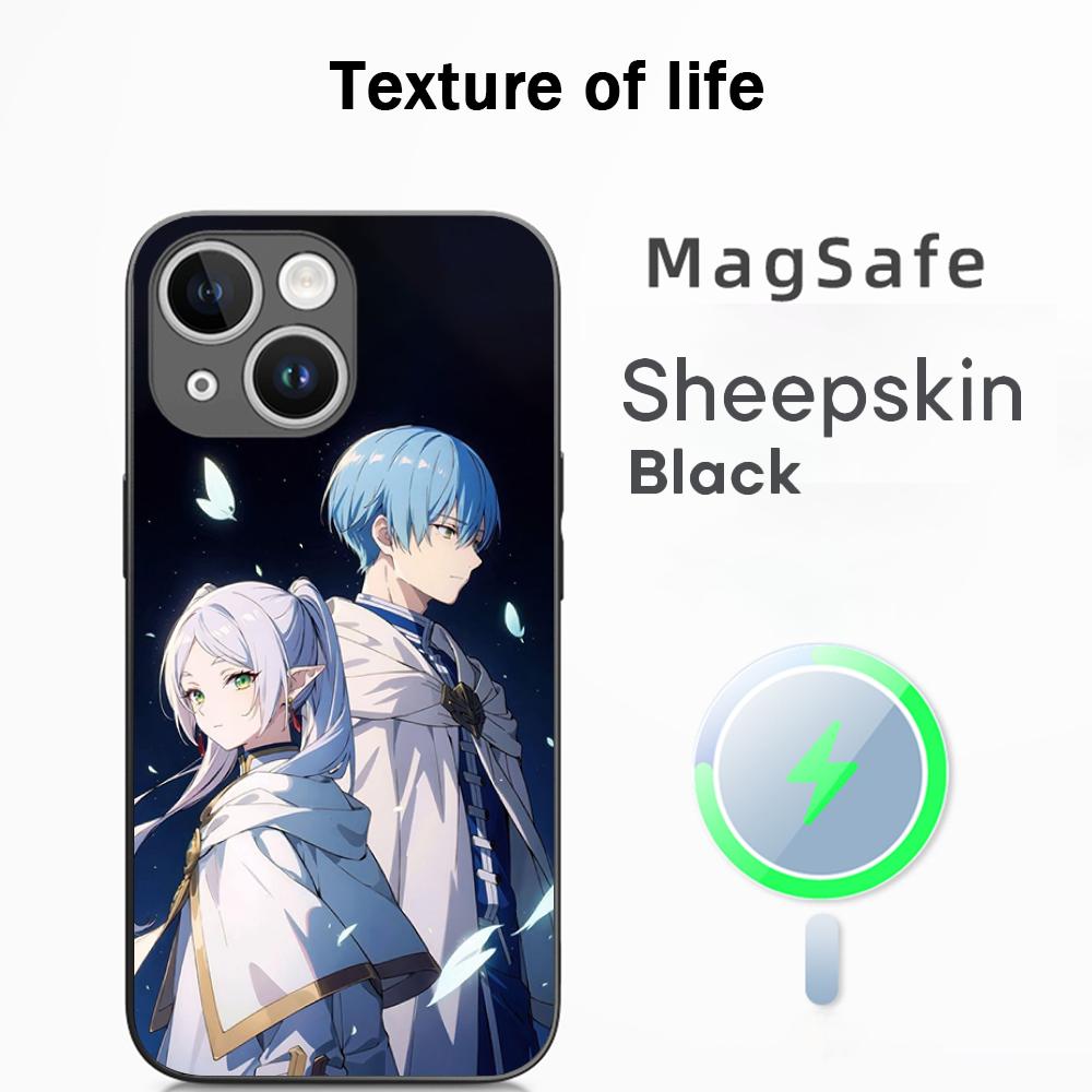 Frieren Japan Anime Cool Girl Pattern Phone Case For iPhone 16 15 14 13 12 11 Plus Pro Max High-end Luxury Magsafe Sheepskin