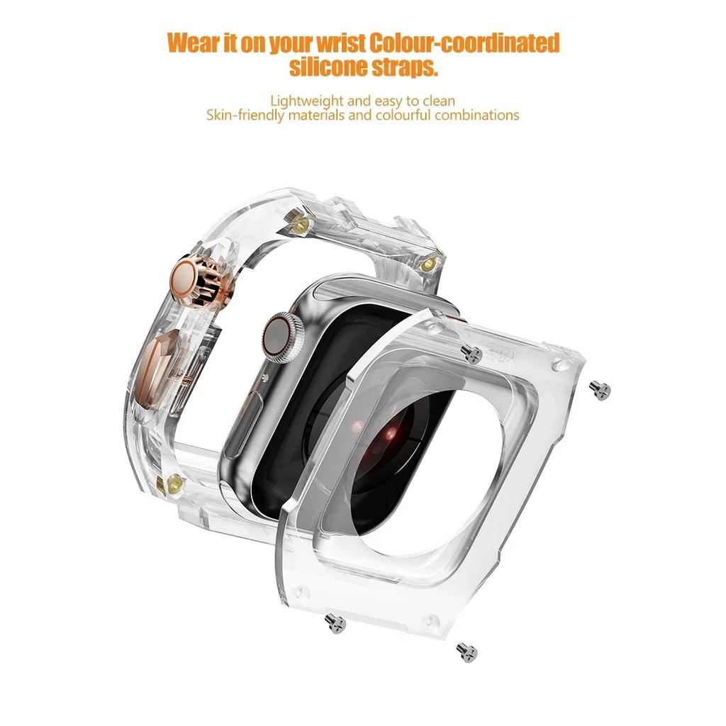 Transparent Modification Kit For Apple Watch Series11 46mm Strap 45mm 41mm Case for IWatch Series 10 9 8 7 44mm 40mm 654SE Rubber Band Refit Mod