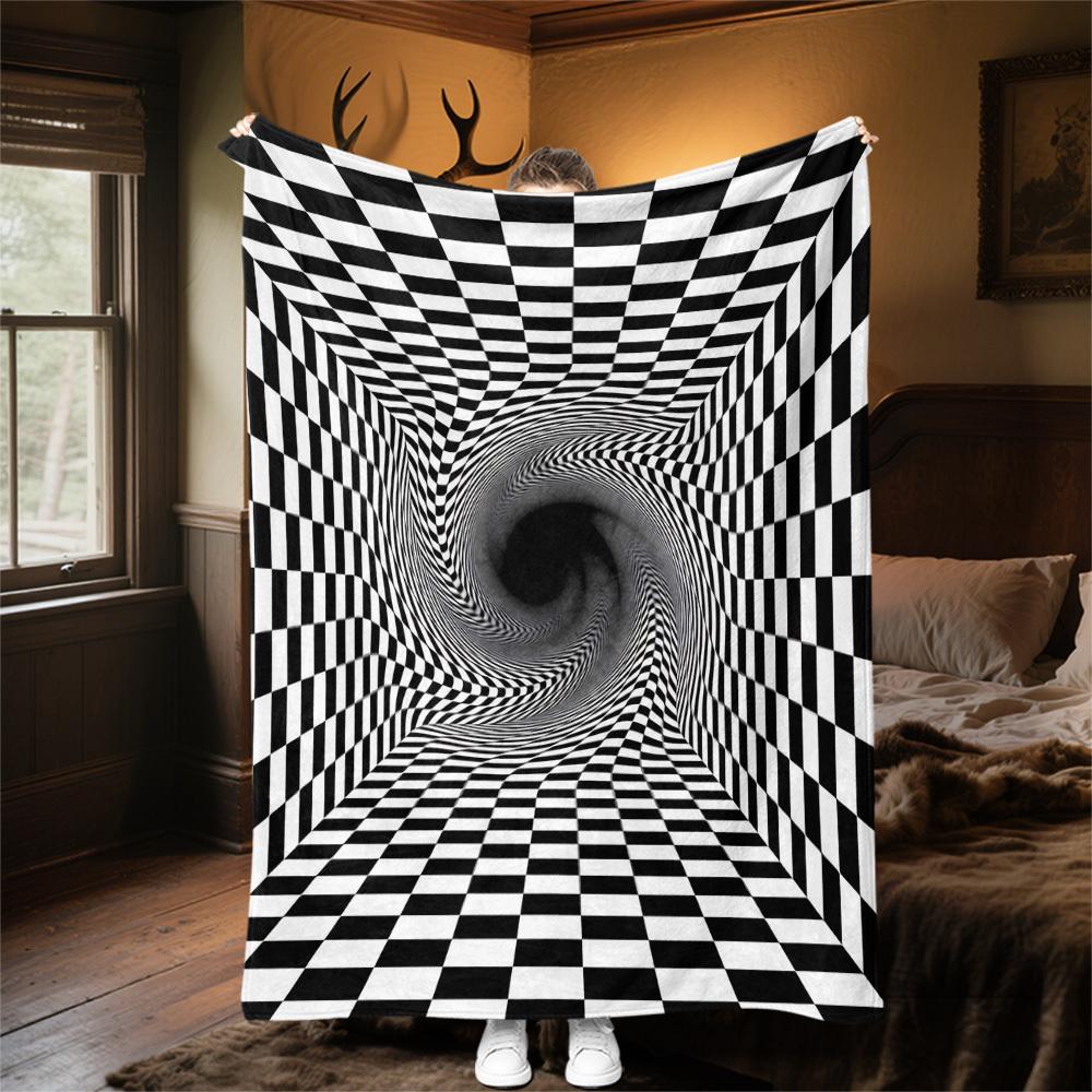 1PC Checkerboard TunnelOutdoor Flannel Blanket - Soft Plush Decor for Picnics, Camping, Bedroom, Playroom, Office, or Lunch Break 1308A
