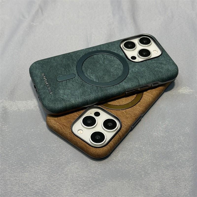 Magnetic Leather Phone Case IPhone 15 16 17 Pro Max Premium Business Style Full Coverage Shockproof Protective Cover