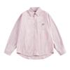 Spring and Autumn Couple Embroidered Striped Shirt Japanese Retro Pocket Design Shirt Men and Women Versatile Coat