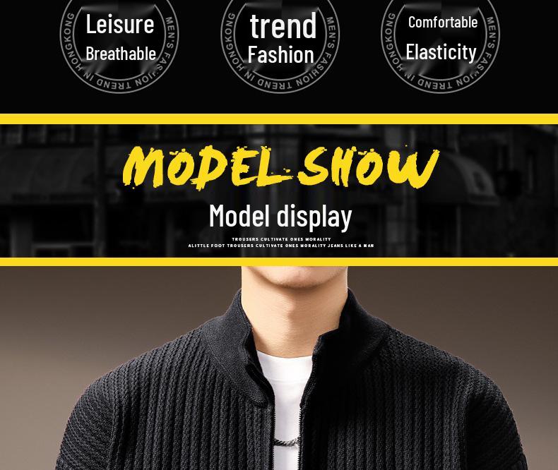 Men's High-End Stand Collar Cardigan Knit Jacket - Autumn/Winter Trendy Loose Sweater