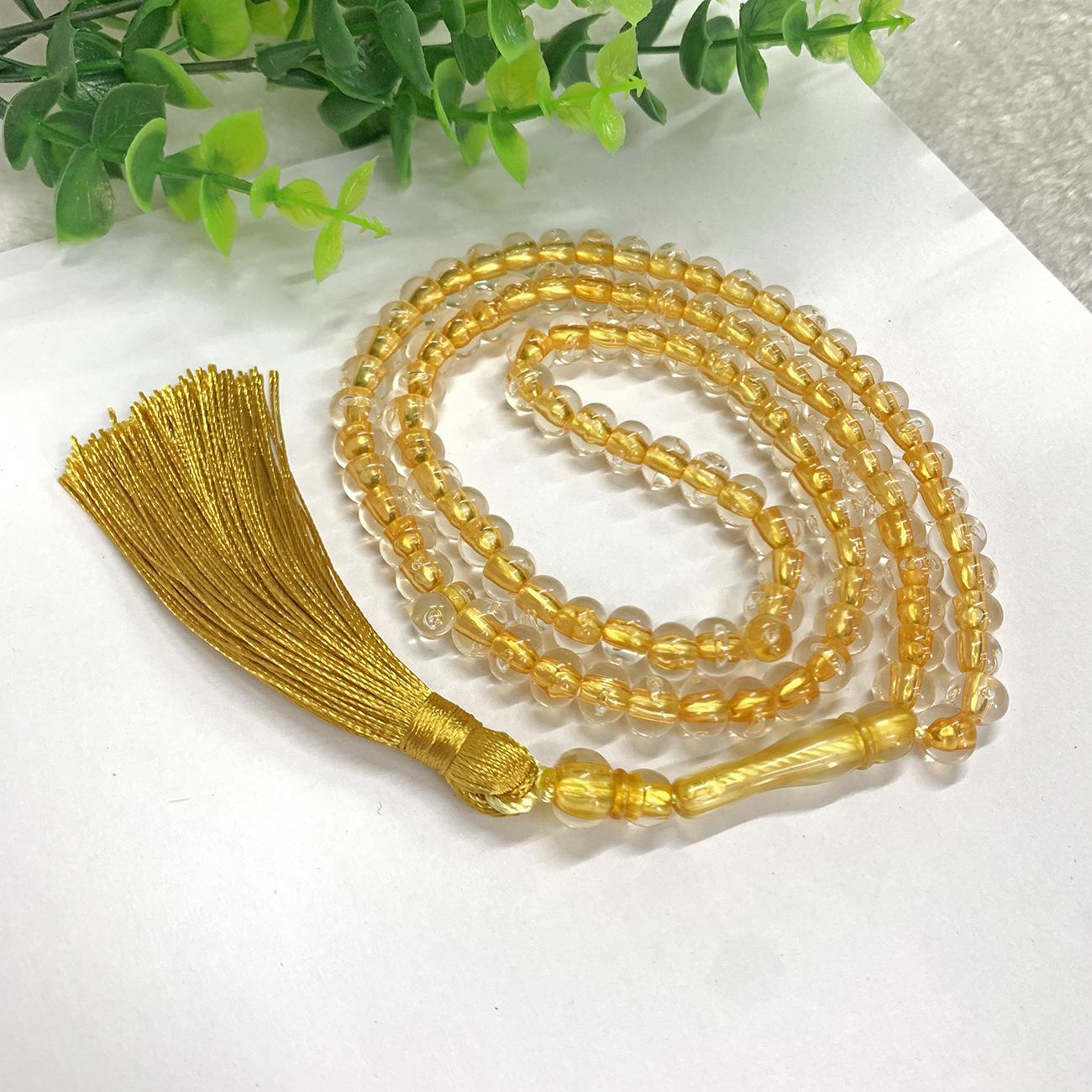 

Однотонный браслет-розарий с кисточкой из 99 бусин, бусины 8 мм с окрашенным ядром для мусульманской молитвы оранжевый