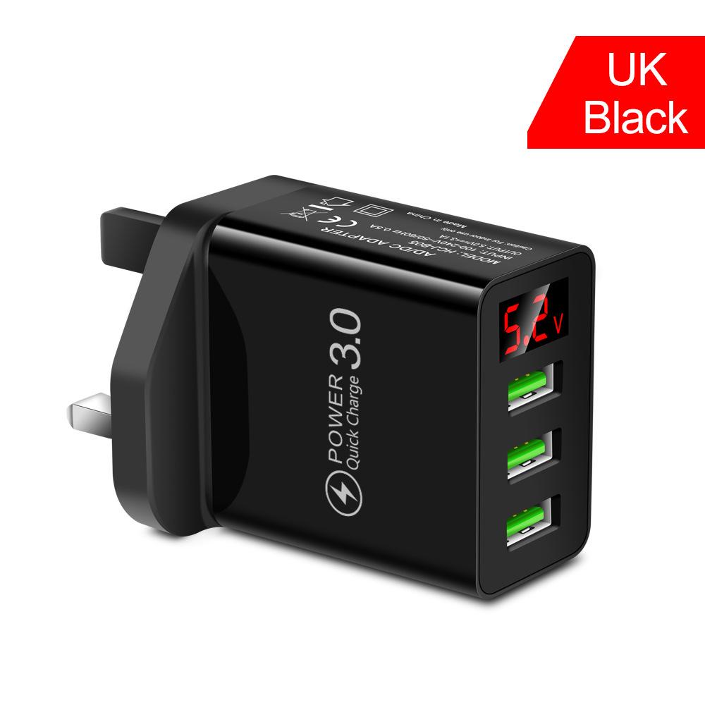 3-Port USB Digital Display Mobile Charger - Multi-USB Smart Travel Charger