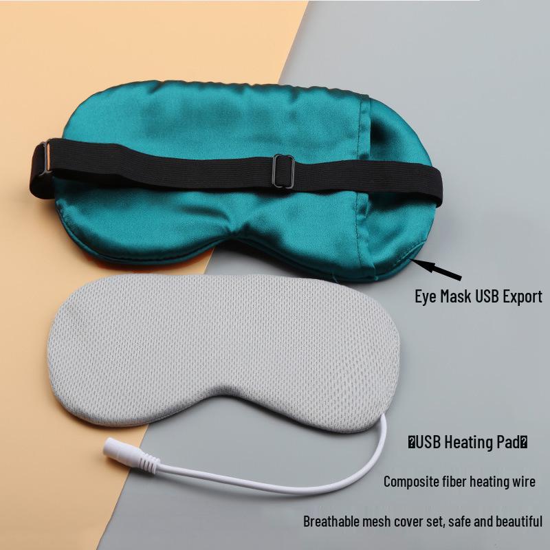 Rechargeable USB Faux Silk Eye Mask with Aroma Bag - Light Blocking, Hot Compress, Relieves Eye Fatigue, Breathable and Soothing for Women.