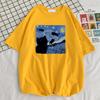 Vincent Van Gogh Starry Night Cute Cat Unisex Cotton Short Sleeve Crewneck Casual Tops Creative Oversize Short Sleeve Unisexs Clothing