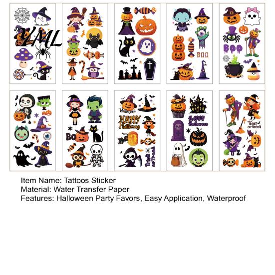 Water Transfer Stickers 10 Sheets Halloween Temporary Tattoos for Kids, Fake Tattoo Body Stickers, Waterproof Kids Costume Accessories Face