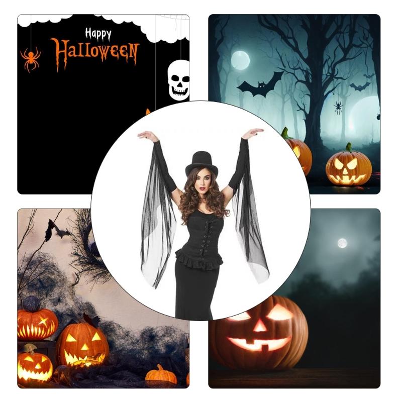 Frauen Ärmel Dunkler Tüll Fransenärmel für Halloween Hexenkostüm