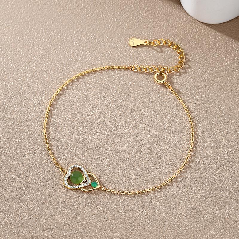 Bao Yi Long S925 Silver & Hetian Jasper Heart Bracelet - Women's Ethnic Style, Versatile Hand Jewelry