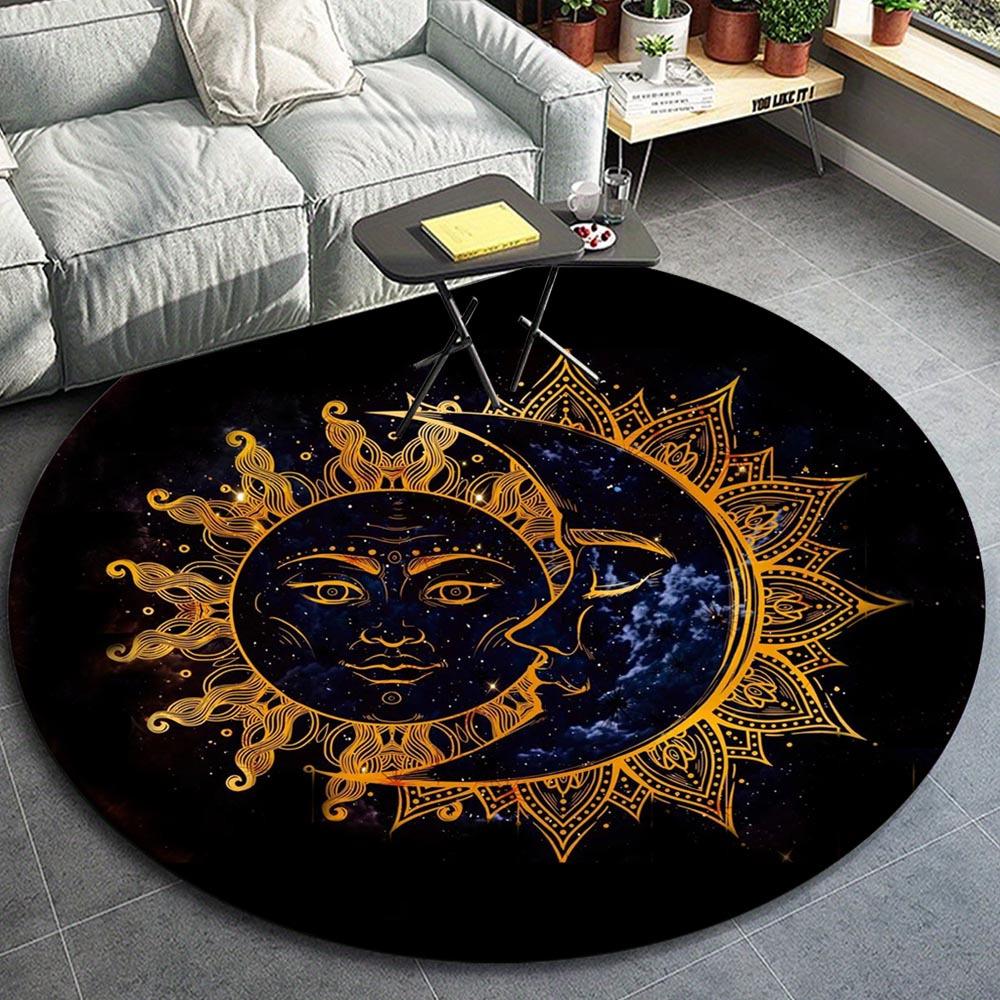 1pc Retro Sun and moon Pattern Round Floor Mat, Non-slip for Living Room Bedroom Chair Carpets Home Decor Gifts, Home Decor Room Decor Outdo