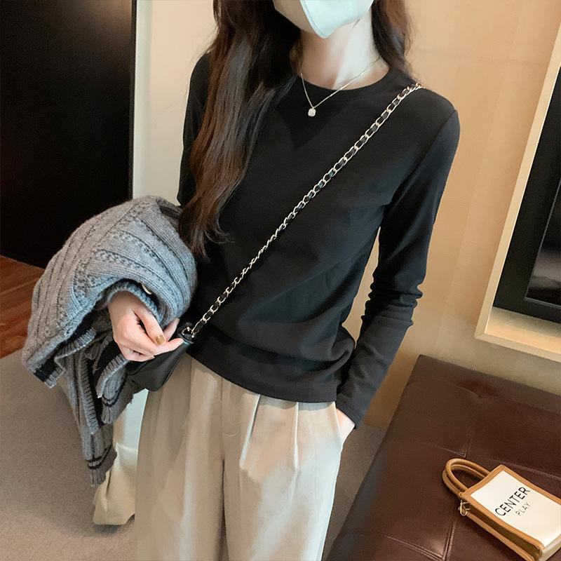 Tricou simplu cu gât rotund, culoare uni, mânecă lungă, față-verso, din catifea germană, pentru femei, toamnă și iarnă, stil nou, periat, slim fit, top versatil