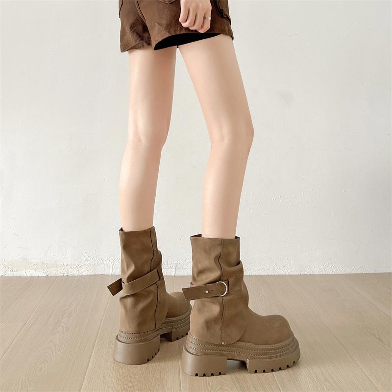 Vintage British style platform thick heel Martin boots women's 2025 new summer explosion Maillard trousers short boots