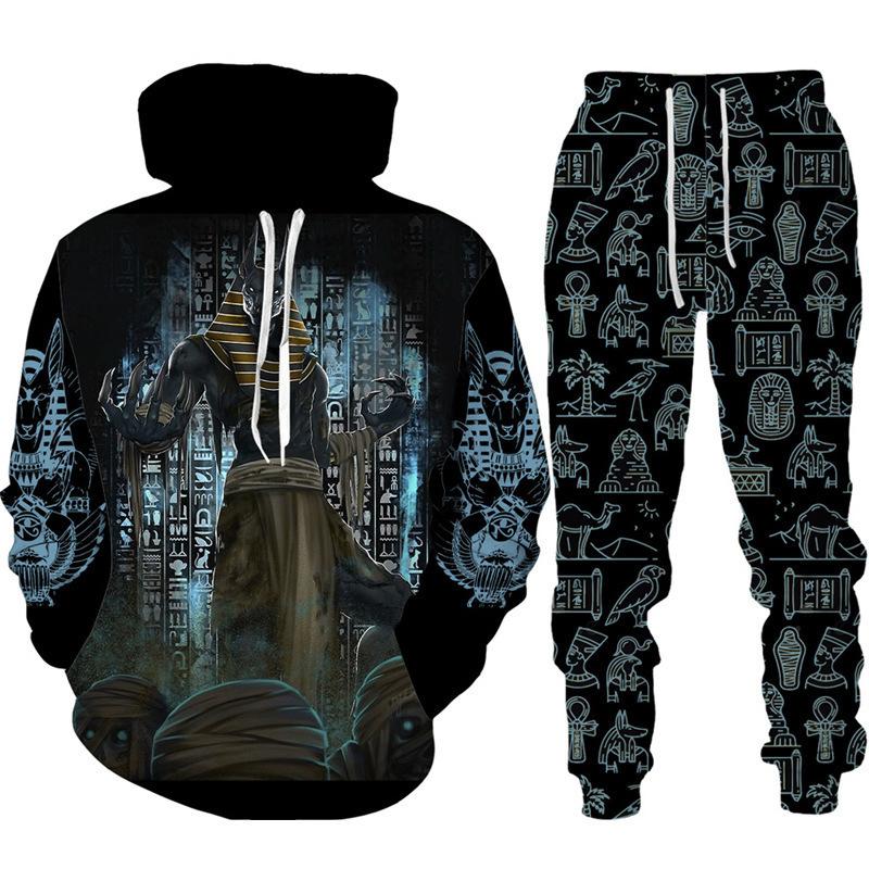 Ancient Egyptian Pharaoh 3D Print Hoodies Pants Sets Men's Sweatshirts Sweatpants Two Piece Suits Outdoor Tracksuit Man Clothing