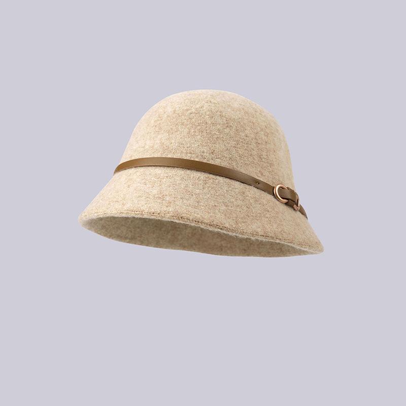 Belt Wool Hat Women's Autumn and Winter Fashion Simple Small Edge Bucket Hat Women's Face Small Dome Basin Hat Versatile