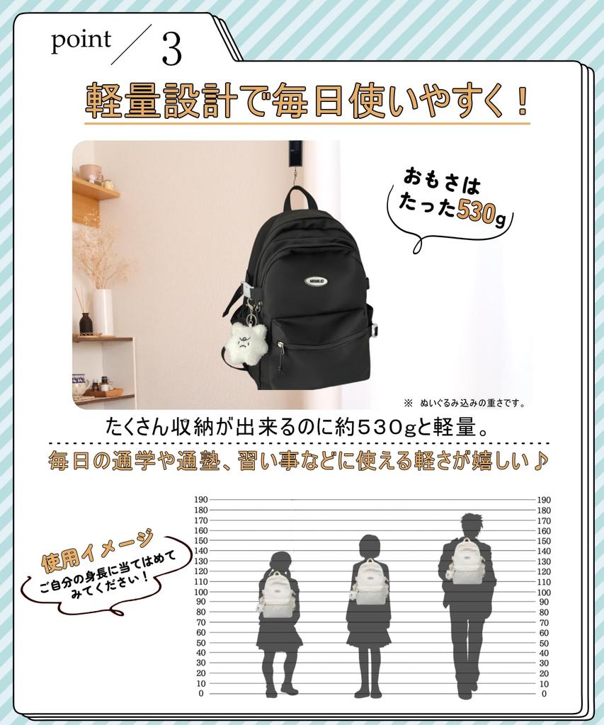 Raizm Large Capacity Korean Perfect for High and Middle School A4 Travel Women's Backpack, Design, College, School, Students, Size, (Light Blue)