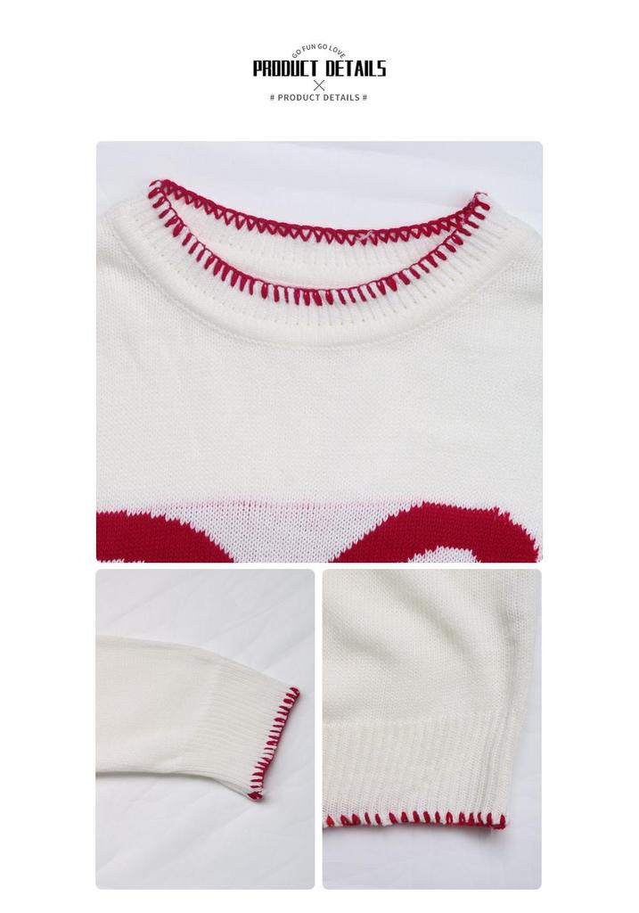 Women's Pink Bow Long Sleeve Christmas Sweater, Autumn/Winter European American Style, Loose Round Neck Knit Top