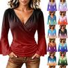 Women's Casual V Neck Long Sleeve Gradient Print Top