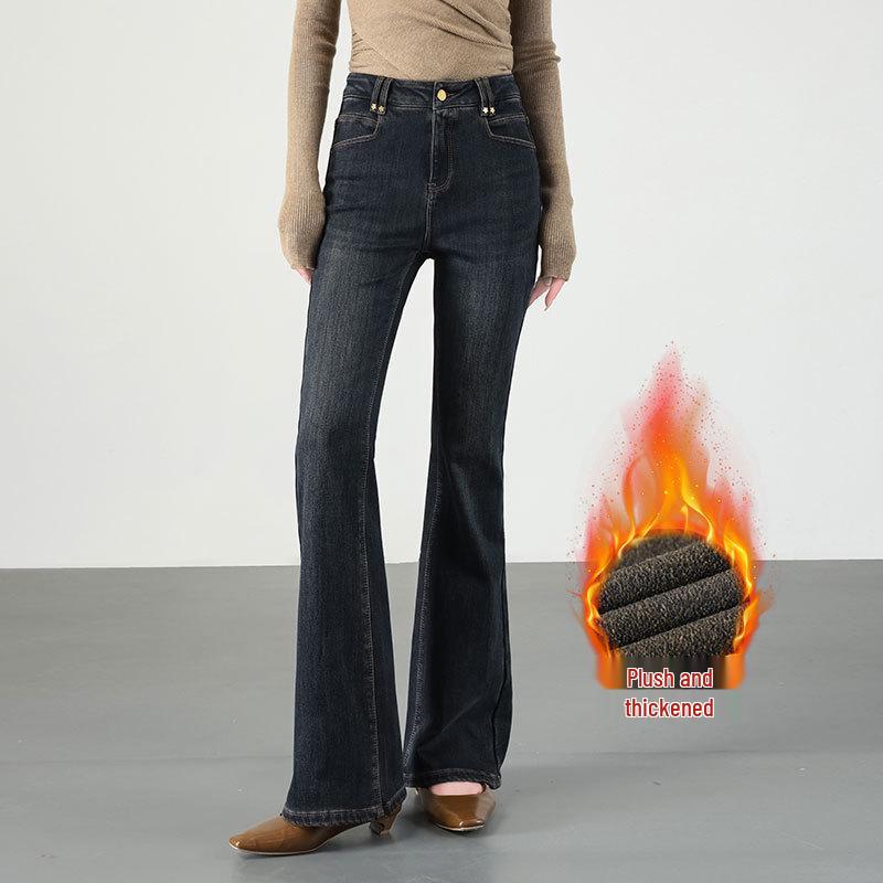 Women s Retro Blue High-Waist Micro-Flare Denim Pants - Slimming Autumn/Winter Casuals 27