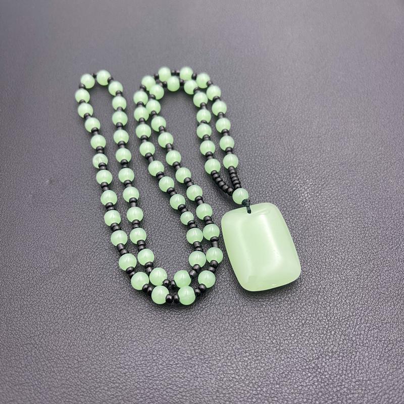 New Chinese Wushi Pai Pendant Necklace: Imitation Jade Stone Xinjiang Hetian Jade Ping'an Pai Glass Pendant for All Genders