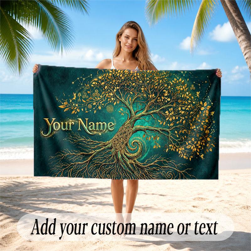 Tree of Life Theme Beach Towel Personalized Custom Name & Text Soft Quick Dry Beach Towel for Swimming Travel