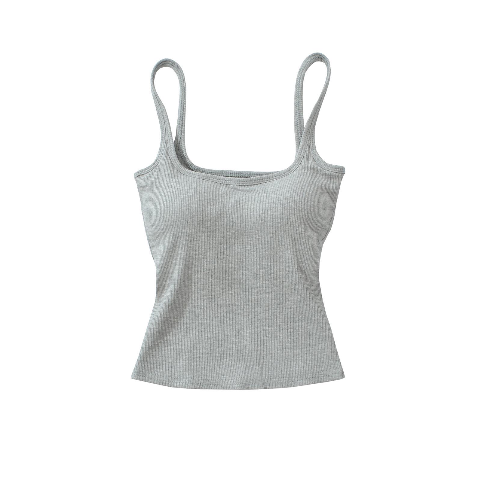 Women s American-Style Padded Strappy Tank: Summer European & American Cropped Base Layer Top Small серый