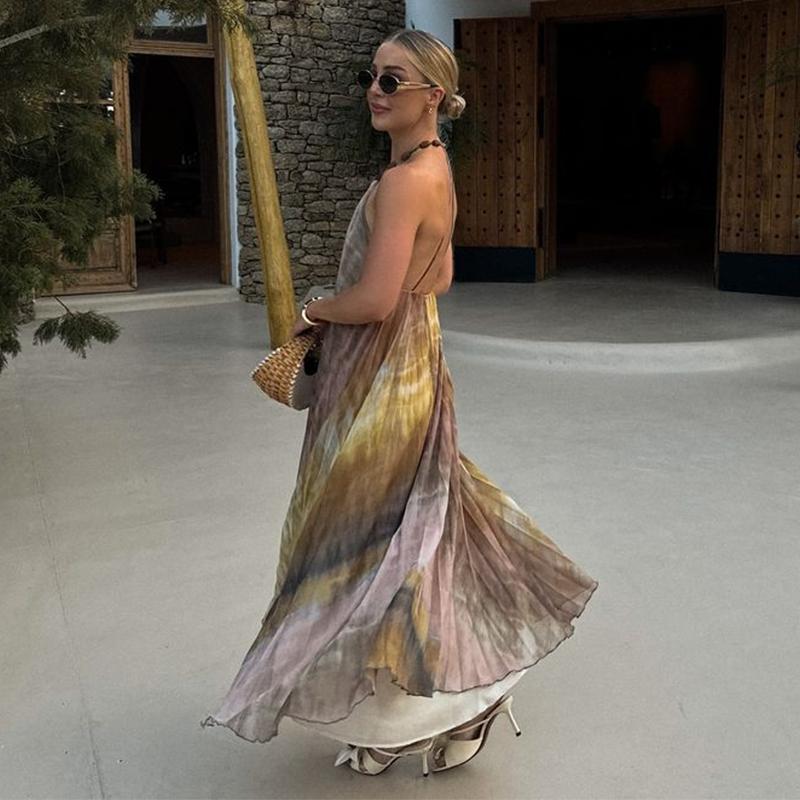 Сексуальное плиссированное длинное платье с принтом тай-дай — фото 3