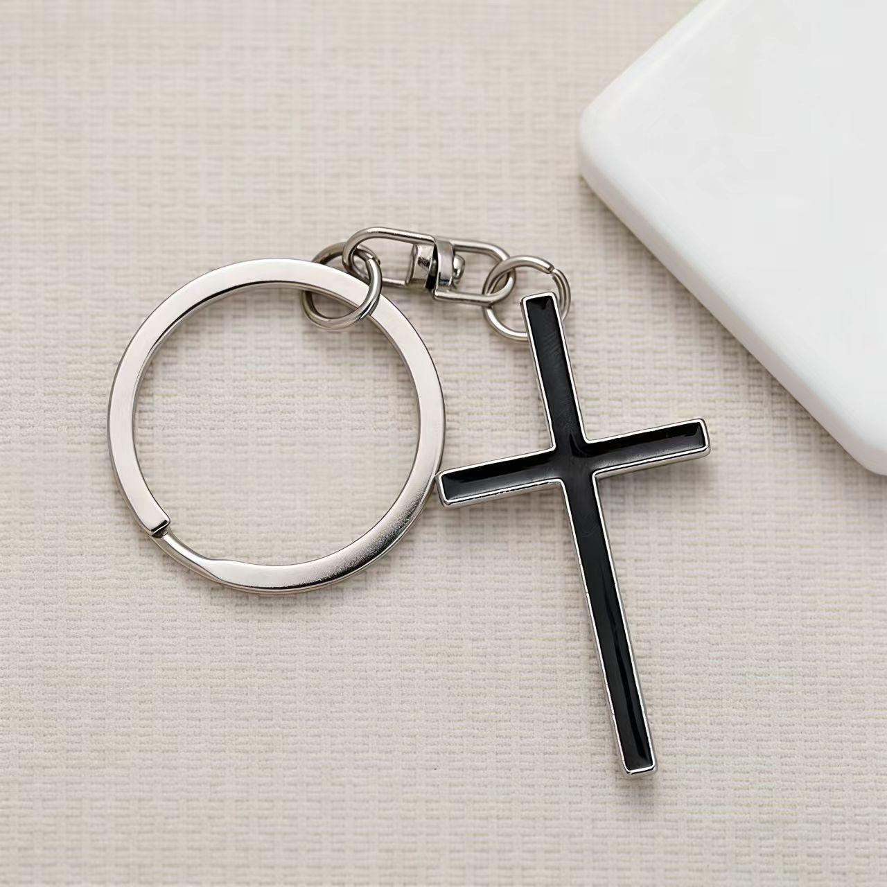 Handmade Metal Cross Couple Keychain Pendant чёрный