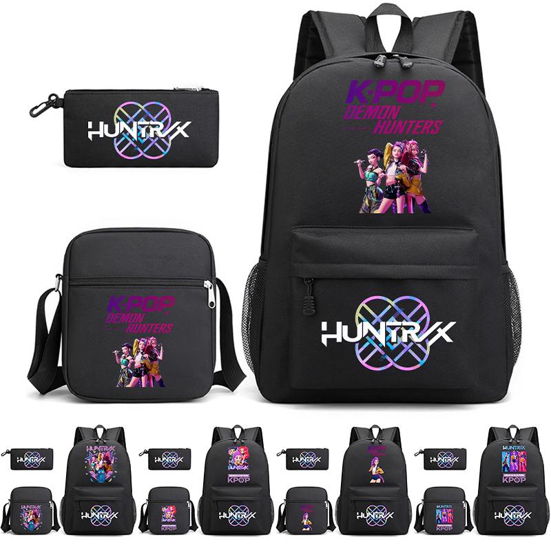 3 st/set Anime Tecknad Tryckt Ryggsäck med Axelväska Pennfodral för Tonåring Student Pojke Flicka Skolväska Stor Kapacitet Bokväska Barn Gåva