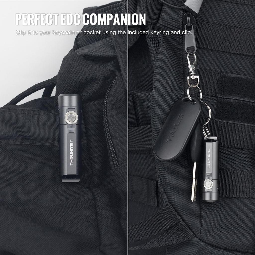 ThruNite Ti Schlüsselanhänger-Licht, 650 Lumen, USB-C wiederaufladbar, 60,8 mm, 26,5 g Kompaktes Taschenlicht mit magnetischer Endkappe (Grau)