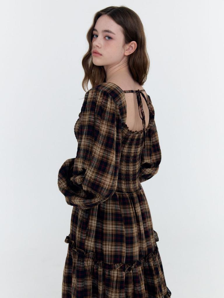 Fabric Seoul Check Smocking Frill Cancan Dress