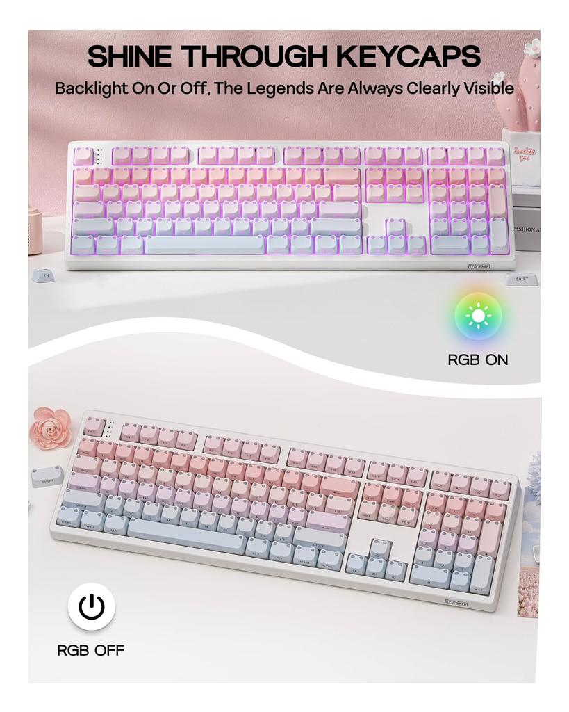 EPOMAKER Shimmeow Keycap 113 Cute Cat Pattern MAO MX Style Compatible Set, Keys, Keycaps, Light-Transmitting Type, Profile,