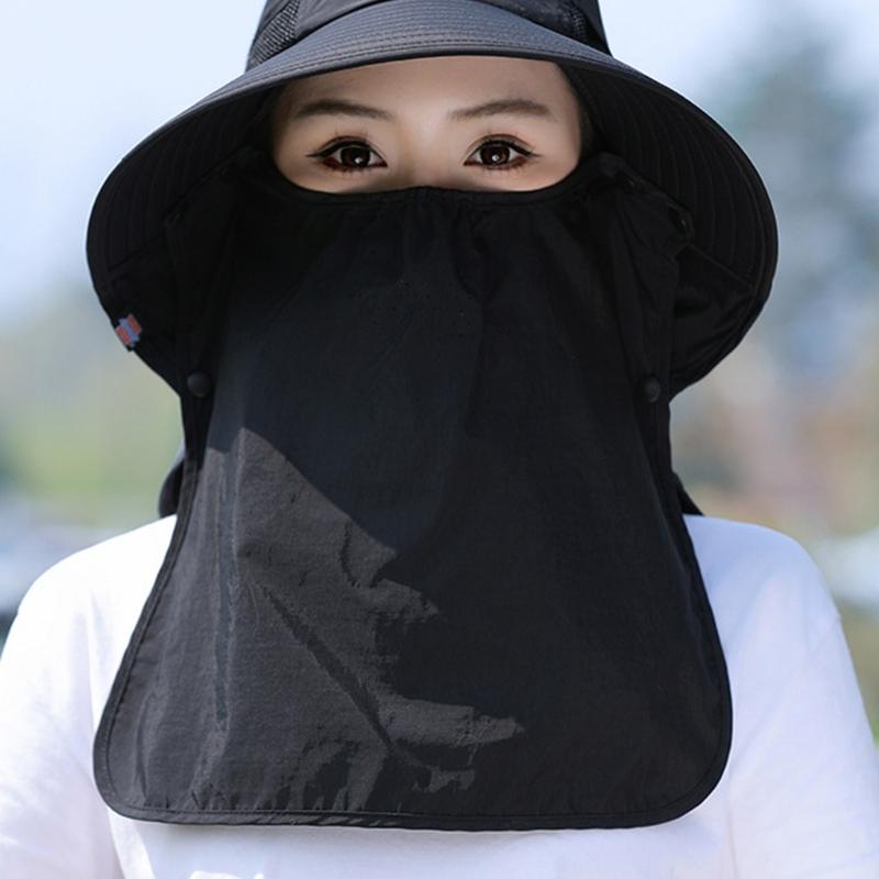 Chapeau Masque Facial Protection Solaire pour Femmes Chapeau de Soleil à Large Bord avec Cordon de Serrage Réglable Chapeau Respirant pour Activité en Plein Air