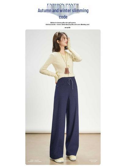 White Five Geese Polka Dot Jacquard Denim Wide-Leg Pants for Women - Autumn/Winter 2025