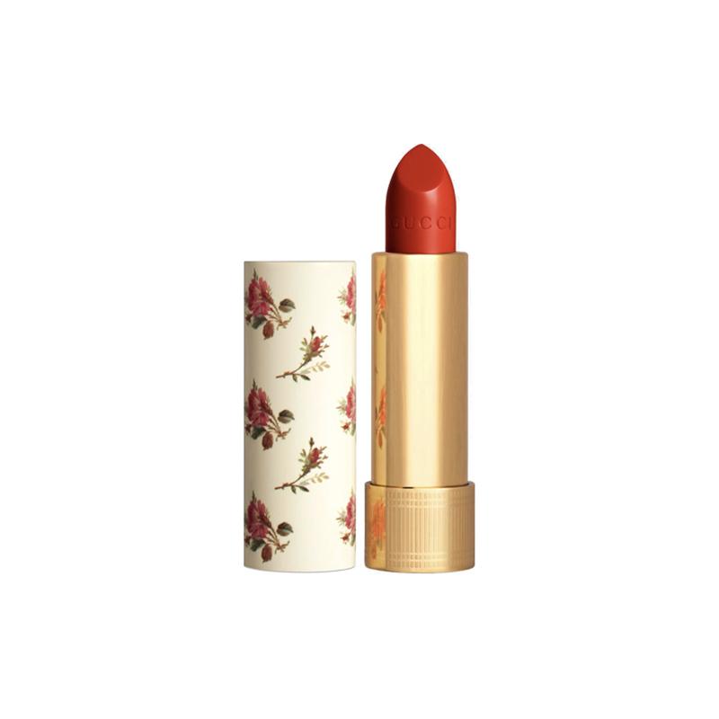 Gucci lipstick Golden Tube Small Floral Lipstick, Colorful Silk Lip Balm, Creamy Moisturizing, Colored #500 Pigeon Blood Red No Gift Box Gift Bag