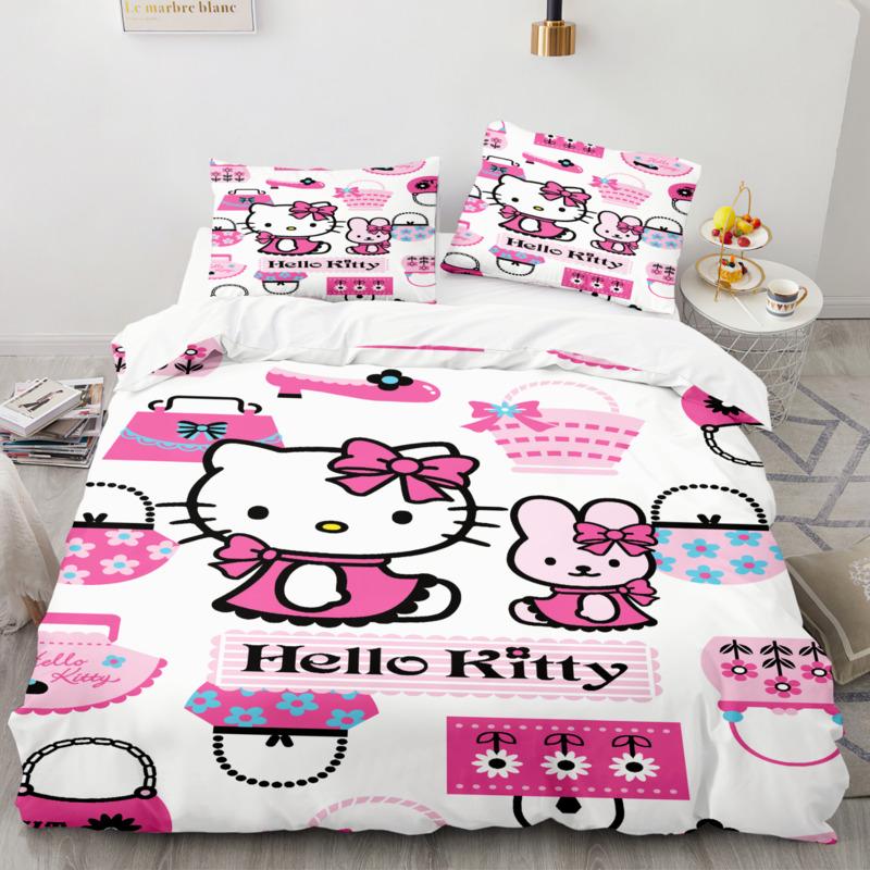 Sanrio Bedding Set Duvet Cover Hello Kitty Children'S Bedroom Decoration Quilt Cover Pillowcases Single Double Multiple Sizes