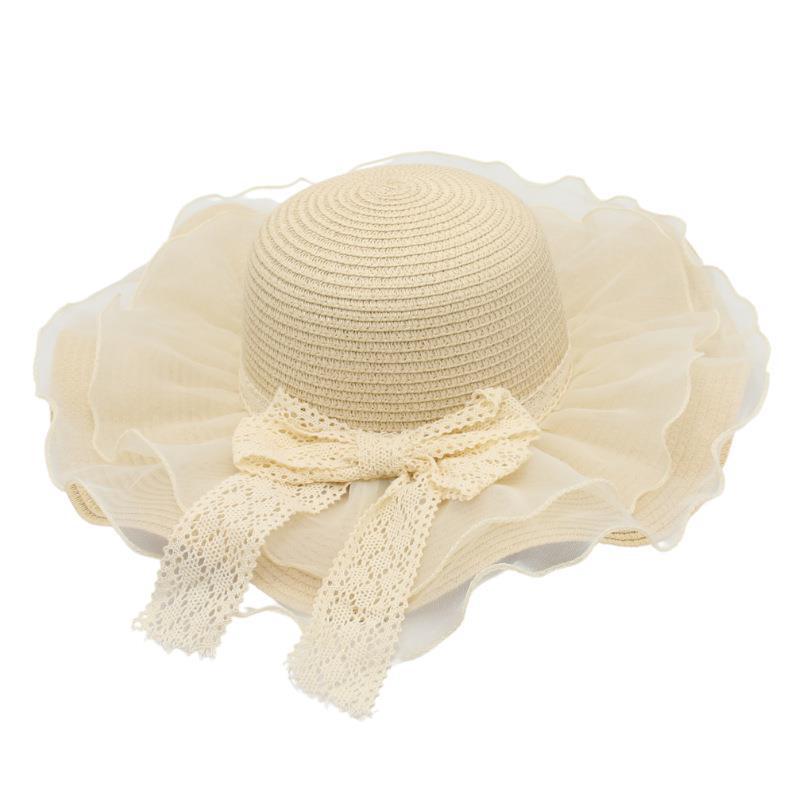 Bow Straw Hat Mesh Visor Sanya Beach Hat Women'S Thin Breathable Ins Wind Cool Hat