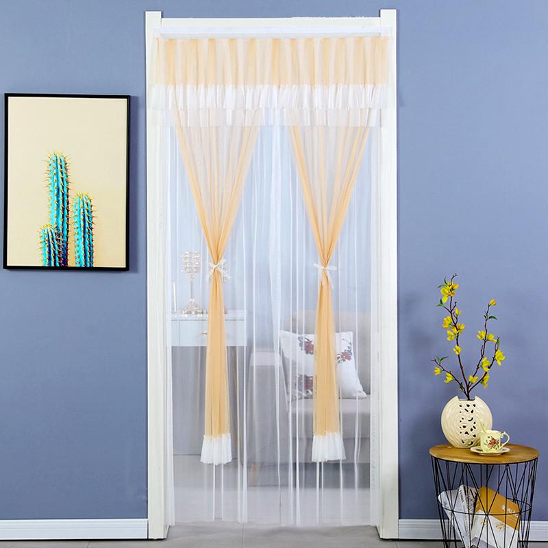 

1шт москитная сетка дышащая 85*200см модная дверная занавеска двухслойная кружевная вышитая перегородка для спальни без перфорации 85*200cm жёлтый