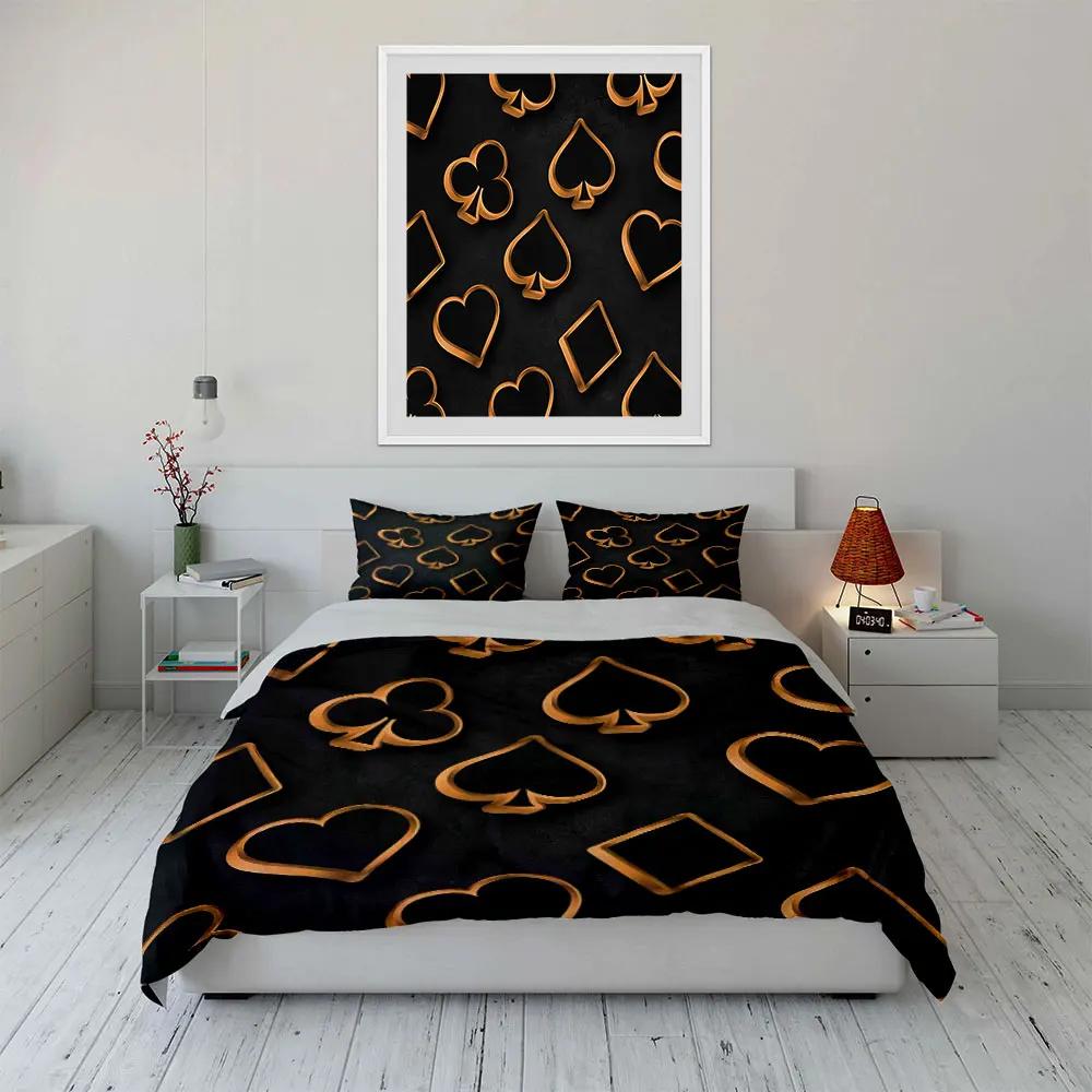 Golden Poker Suit Decorative Set Soft Comfortable Duvet Cover Bedding Set Included 1*Duvet Cover & 2*Pillowcases gift
