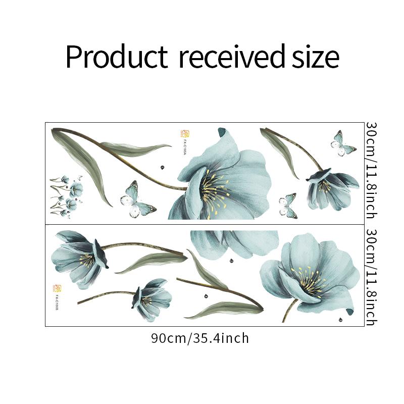 2 Stück/Set Blau Bemalte Blume Tapete Schlafzimmer Veranda Heim Wandverschönerung Dekorative Wandaufkleber