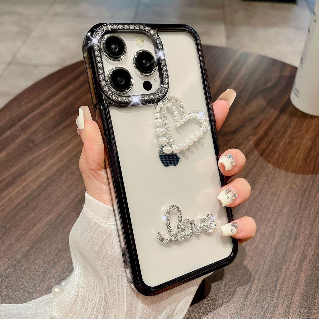 Geeignet für IPhone15Promax Handyhülle, Galvanisierte Linse, Mit Diamanten besetztes Apple 14 High-End DIY Kreatives Herz