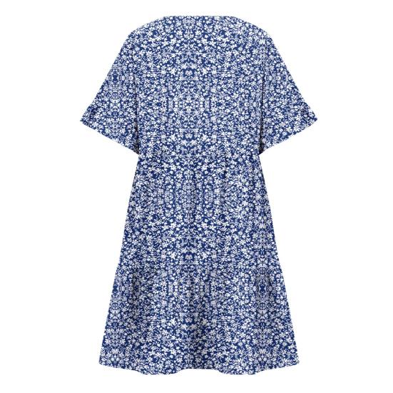 Women Summer Floral Midi Dress Casual V-Neck Ruffle Short Sleeve Flowy Dress Boho Beach