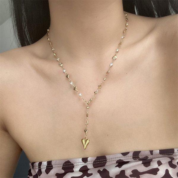 Trendy Gold Silver Color Glass Long Y-Shaped Heart Necklace Metal Collarbone Chain Party Bohemian Body Party Jewelry Gifts